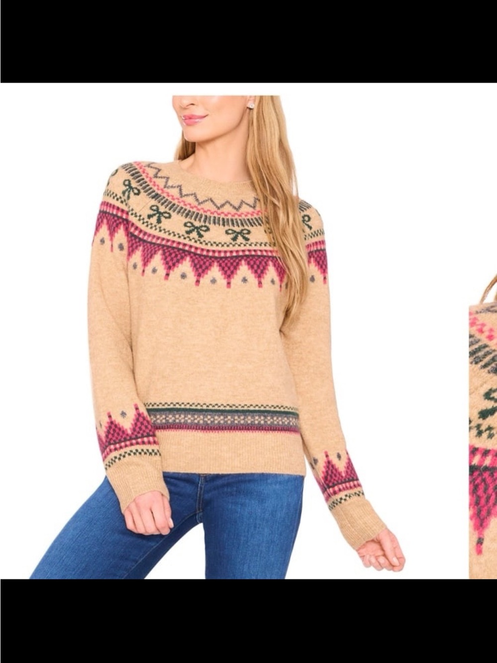 NWT cece women’s Y2K crew neck ribbon fair isle sweater 90s style size XL